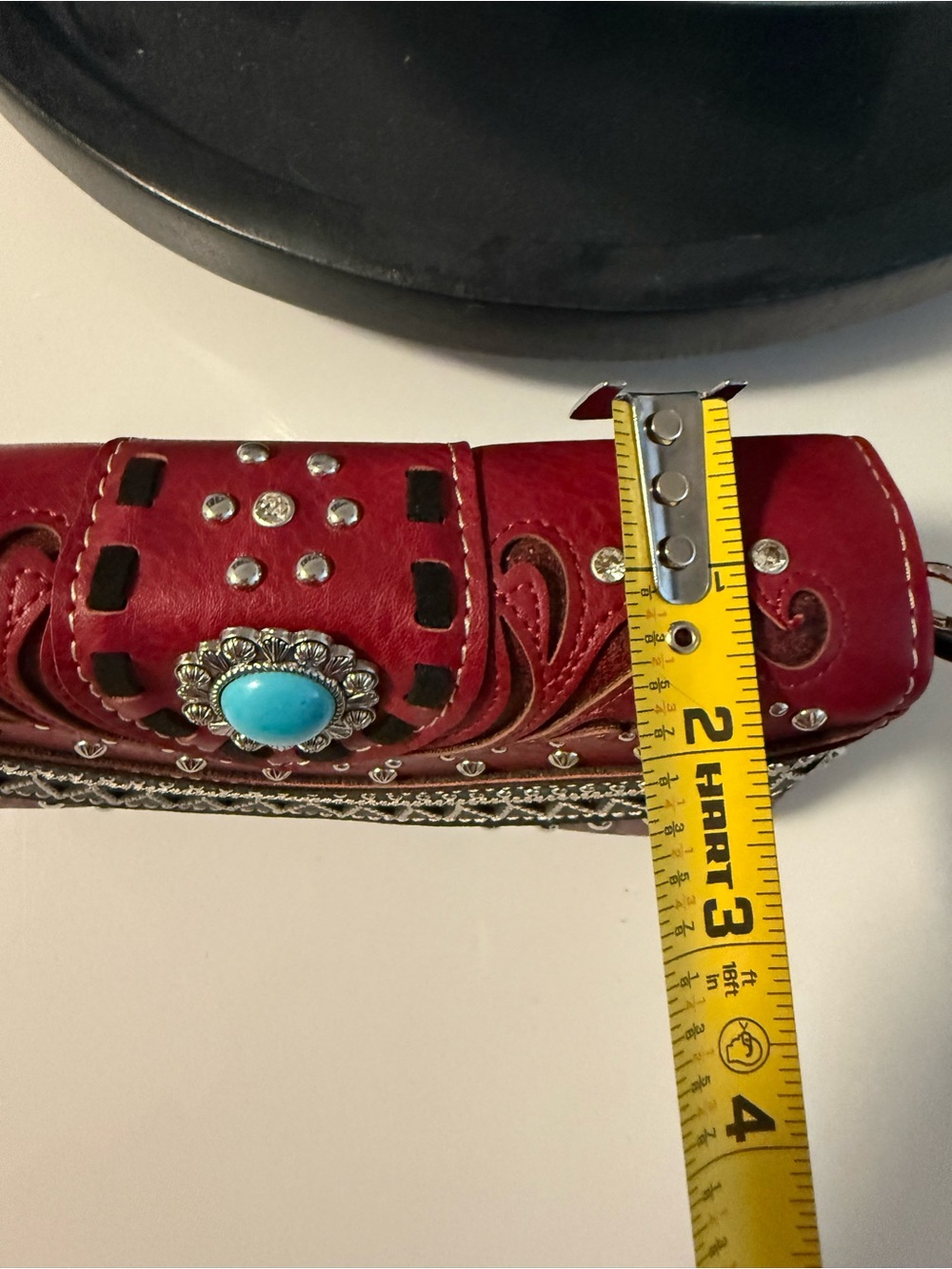 Red Turquoise Accent Leather Crossbody Wallet - Women Bags - Picture 6 of 6